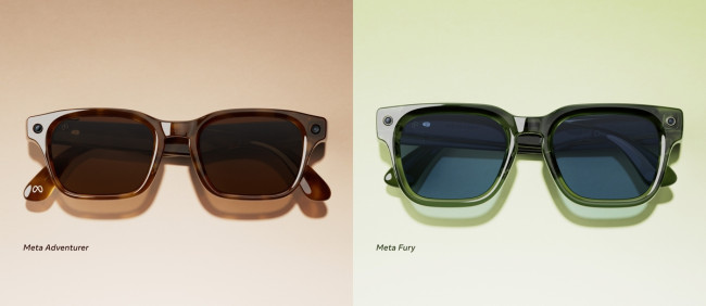 Meta's new smart glasses, 'Meta Adventurer' (left) and 'Meta Fury'