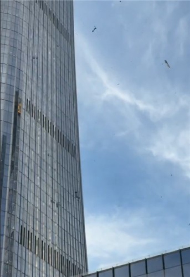 Debris falling from the Citic Tower in Beijing, China
