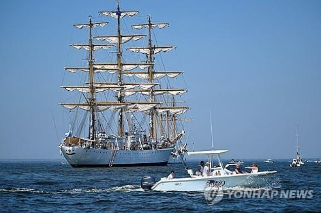 Large tall ship arrives near Sandy Hook, New Jersey