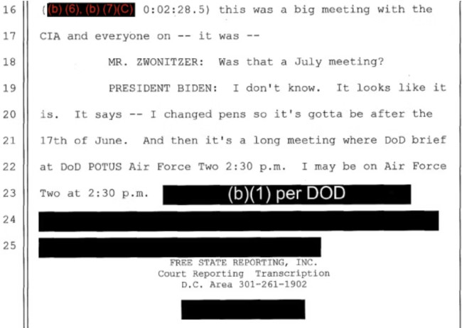 A portion of former President Biden's interview transcript